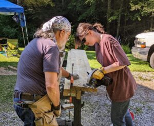 cutting a stringer for new stairs